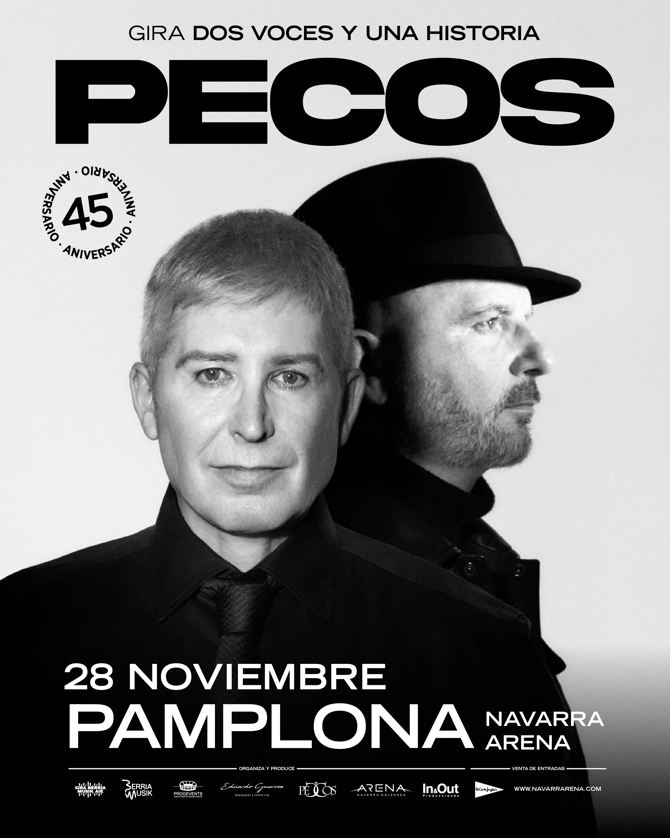 Cartel gira Dos voces y una historia de Pecos en Navarra Arena
